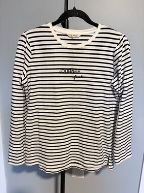 Striped Long Sleeve Tee with 'Journée' Script - Black & White